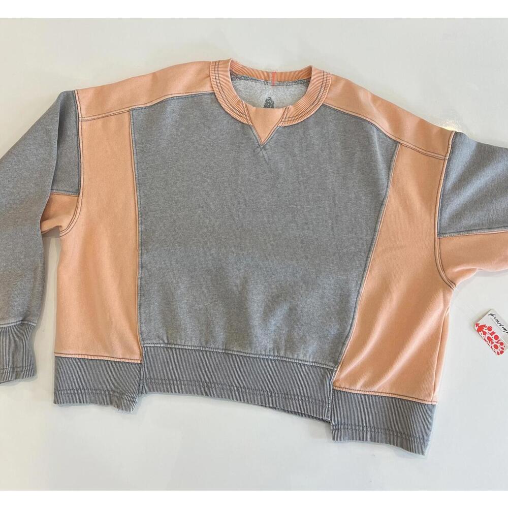 Free People Cotton Blend Sweatshirt Grey/Melon Size S - Picture 5 of 7